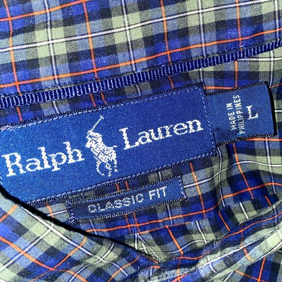 Ralph Lauren Button Down Shirt Men’s Blue Green Plaid Long Sleeve - Large - Picture 4 of 5